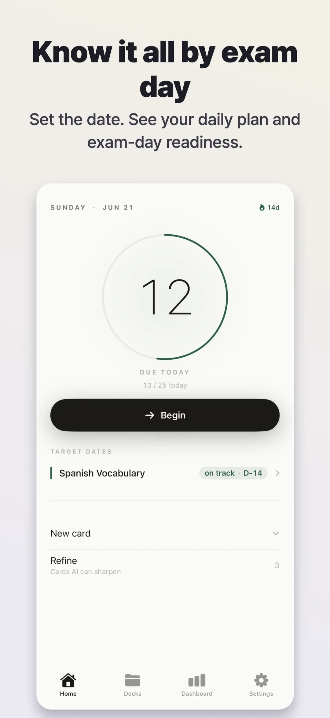 Memento — Set your exam date. Be ready by it.